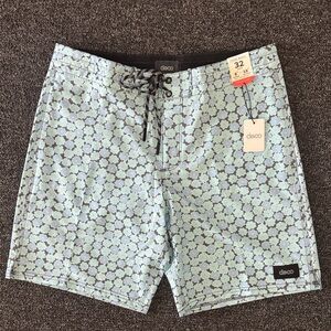 Men's Light Blue Patterned Swim Trunks - Size 32